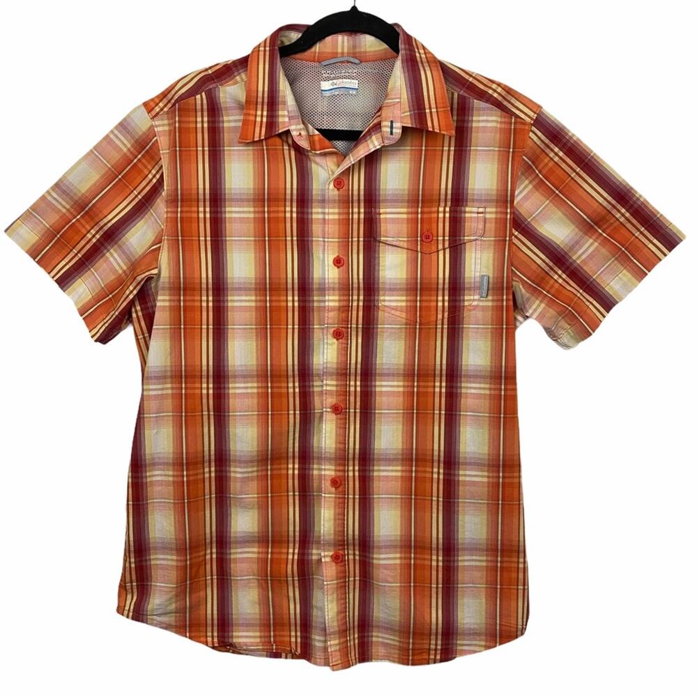 Columbia Men's Omni Wick Plaid Button Down Vented Short Sleeve Shirt Medium